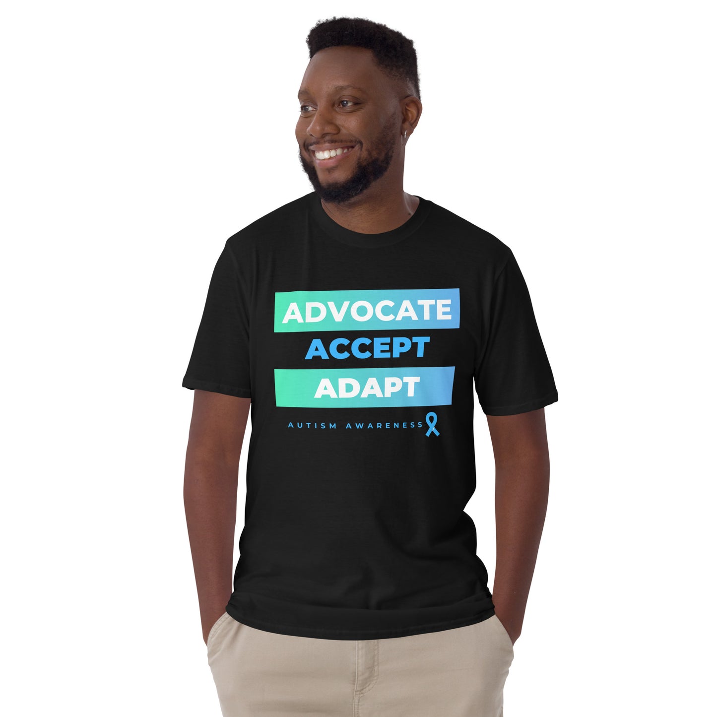 "Advocate. Accept. Adapt #AutismAwawareness" Short-Sleeve Unisex T-Shirt