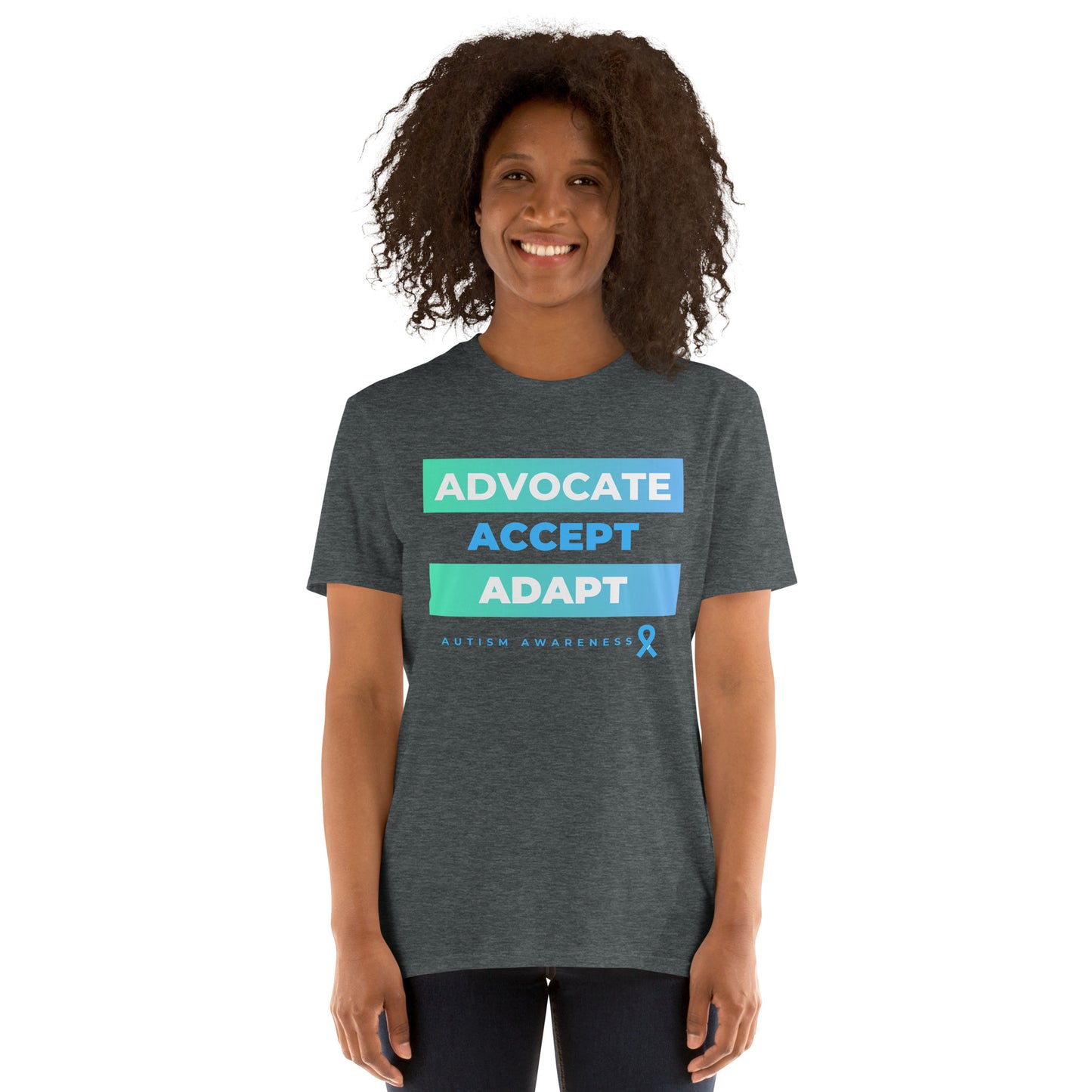 "Advocate. Accept. Adapt #AutismAwawareness" Short-Sleeve Unisex T-Shirt