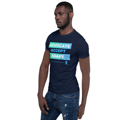 "Advocate. Accept. Adapt #AutismAwawareness" Short-Sleeve Unisex T-Shirt