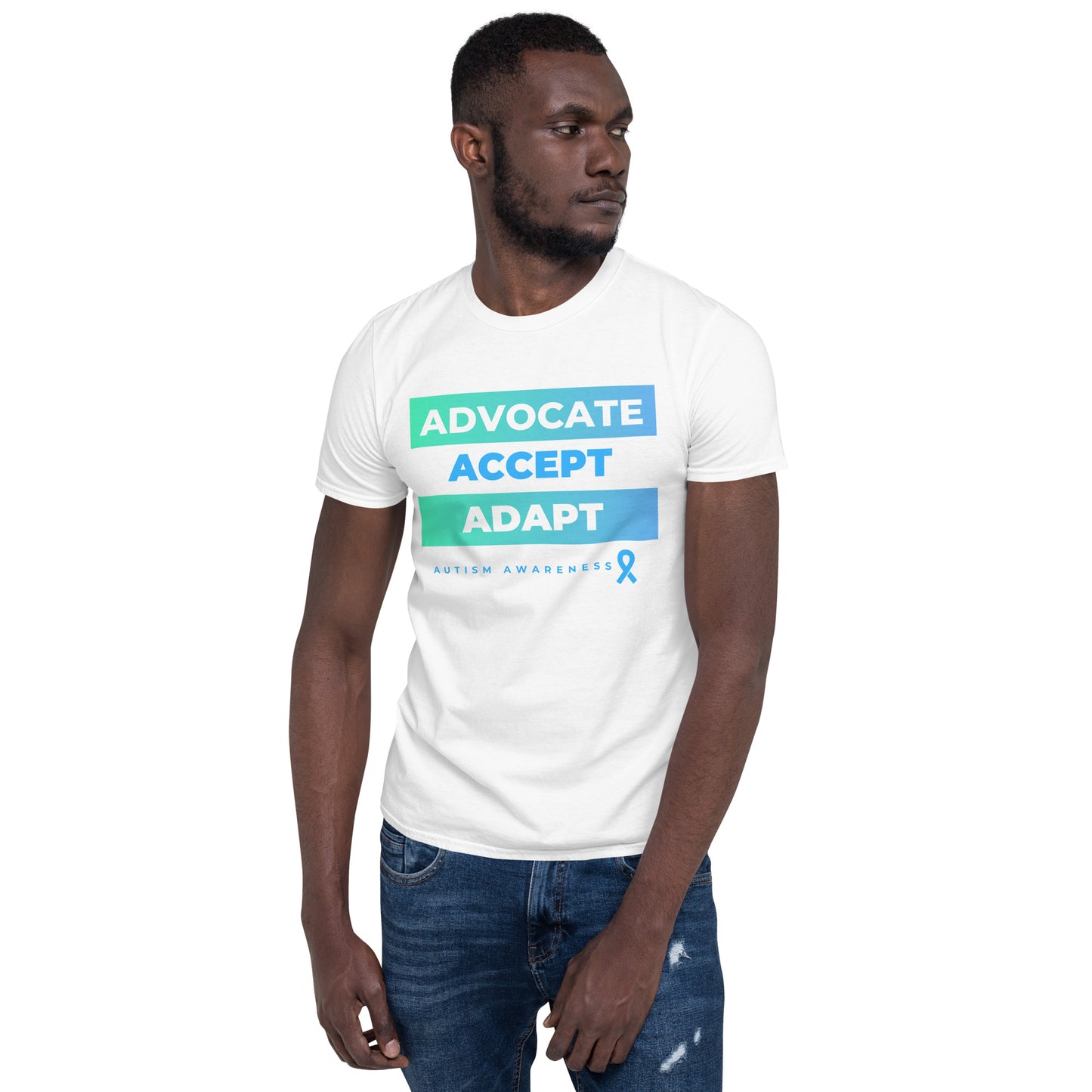 "Advocate. Accept. Adapt #AutismAwawareness" Short-Sleeve Unisex T-Shirt