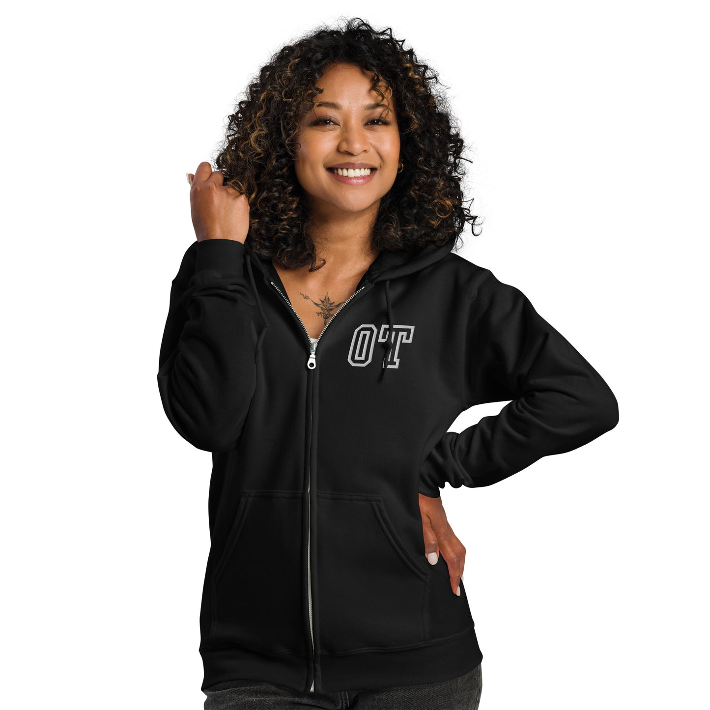 "OT" Embroidery  Letterman Style Unisex Heavy Blend Zip Hoodie