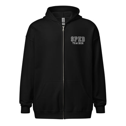 "SPED Teacher" Embroidery Letterman Style Unisex Heavy Blend Zip Hoodie