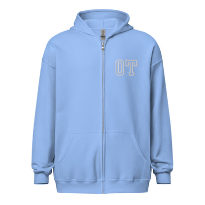 "OT" Embroidery  Letterman Style Unisex Heavy Blend Zip Hoodie