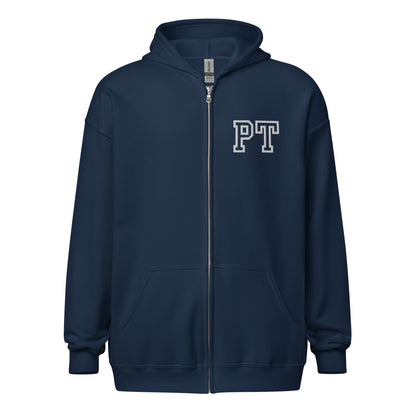 "PT" Embroidery  Letterman Style Unisex Heavy Blend Zip Hoodie