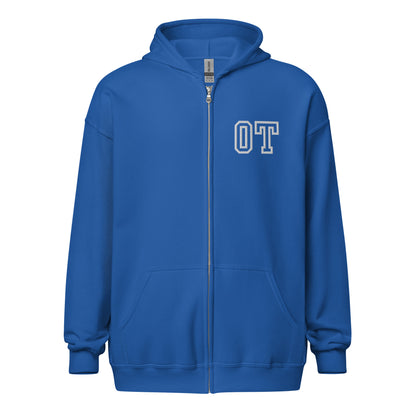 "OT" Embroidery  Letterman Style Unisex Heavy Blend Zip Hoodie