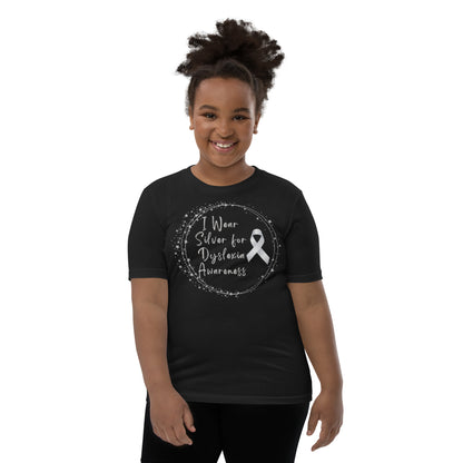 "I Wear Silver for Dyslexia Awareness" Youth Short Sleeve T-Shirt