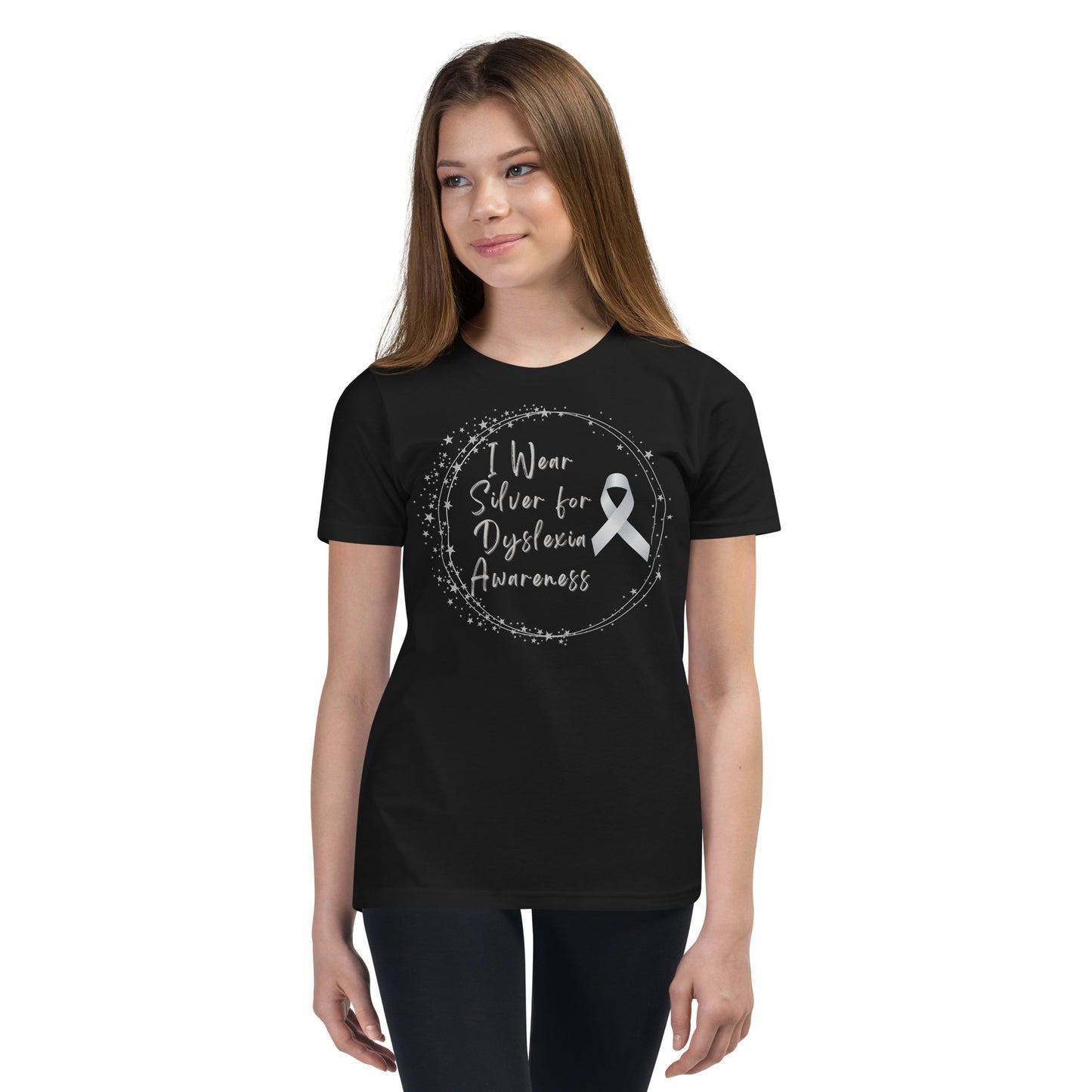 "I Wear Silver for Dyslexia Awareness" Youth Short Sleeve T-Shirt