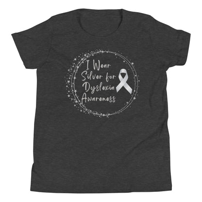 "I Wear Silver for Dyslexia Awareness" Youth Short Sleeve T-Shirt