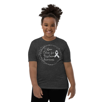 "I Wear Silver for Dyslexia Awareness" Youth Short Sleeve T-Shirt