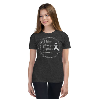 "I Wear Silver for Dyslexia Awareness" Youth Short Sleeve T-Shirt