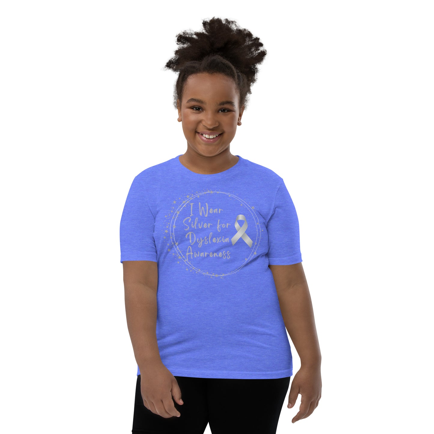 "I Wear Silver for Dyslexia Awareness" Youth Short Sleeve T-Shirt