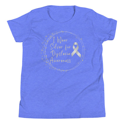 "I Wear Silver for Dyslexia Awareness" Youth Short Sleeve T-Shirt