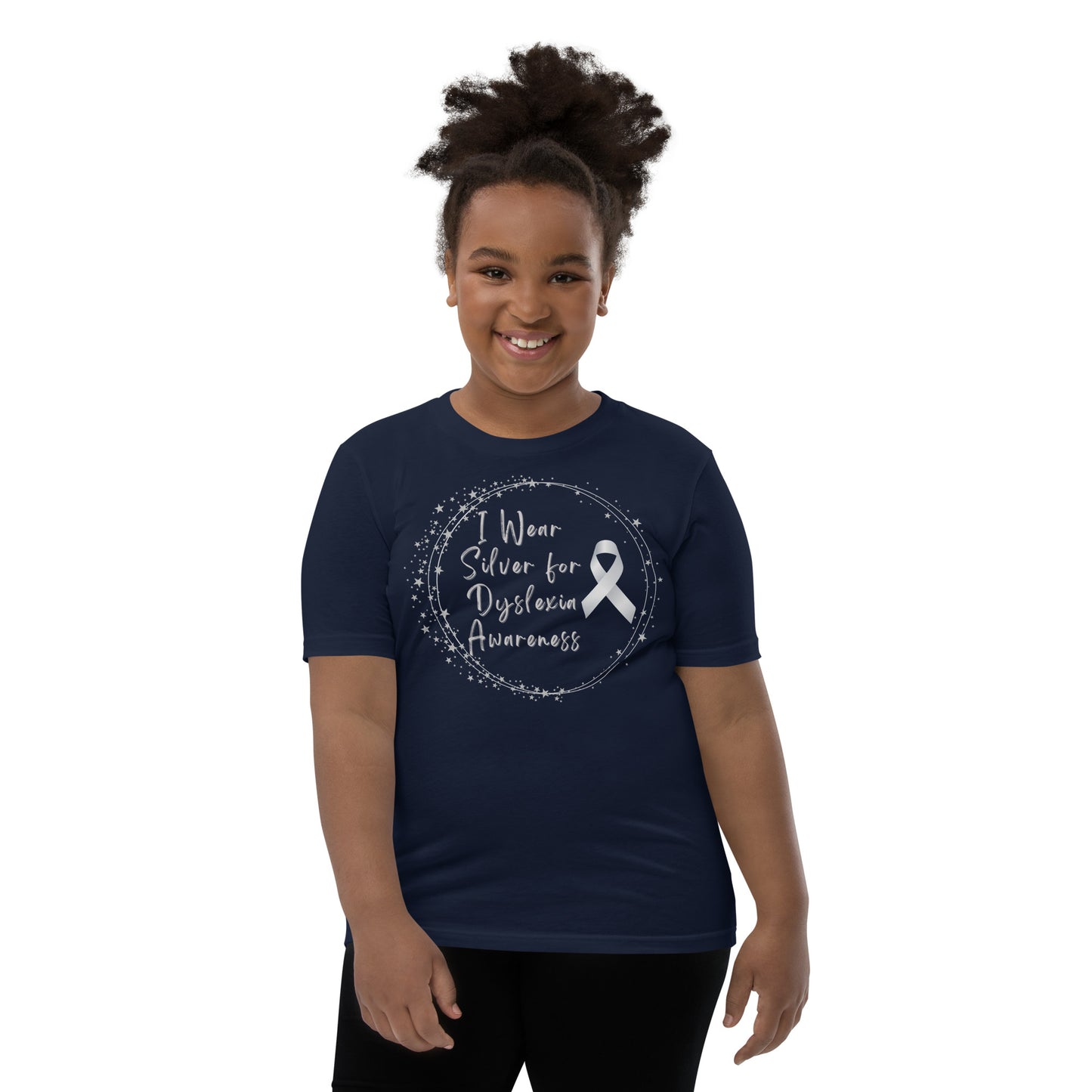 "I Wear Silver for Dyslexia Awareness" Youth Short Sleeve T-Shirt