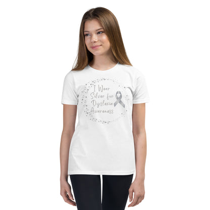 "I Wear Silver for Dyslexia Awareness" Youth Short Sleeve T-Shirt