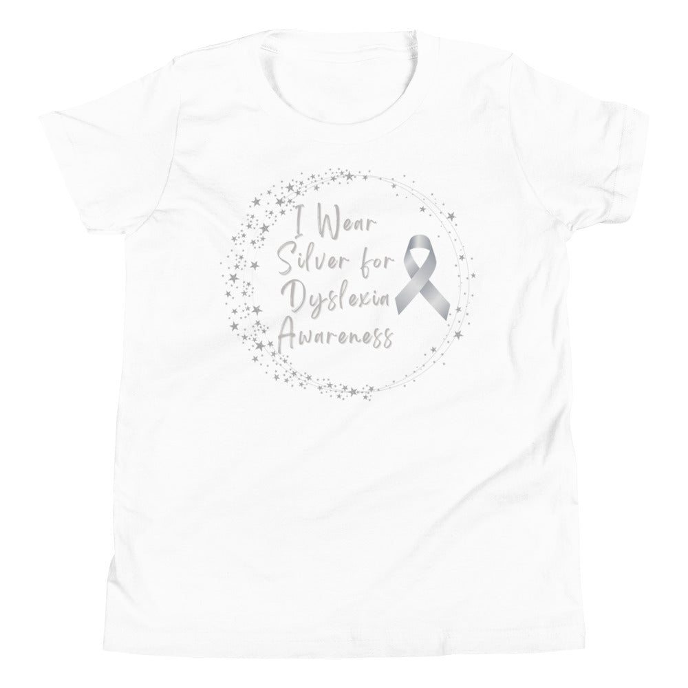 "I Wear Silver for Dyslexia Awareness" Youth Short Sleeve T-Shirt