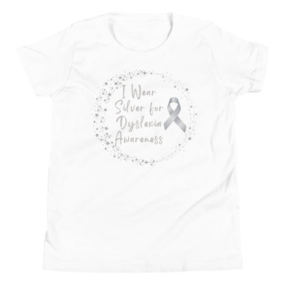 "I Wear Silver for Dyslexia Awareness" Youth Short Sleeve T-Shirt